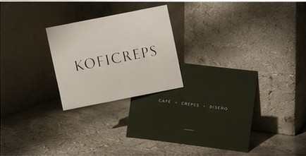 Tarjetas de visita marfil y verde oliva con el logotipo y el descriptor café · crepes · diseño.